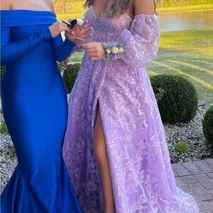 Sherri Hill - Lavender Butterfly Dress with Side Slit and Detachable Sleeves